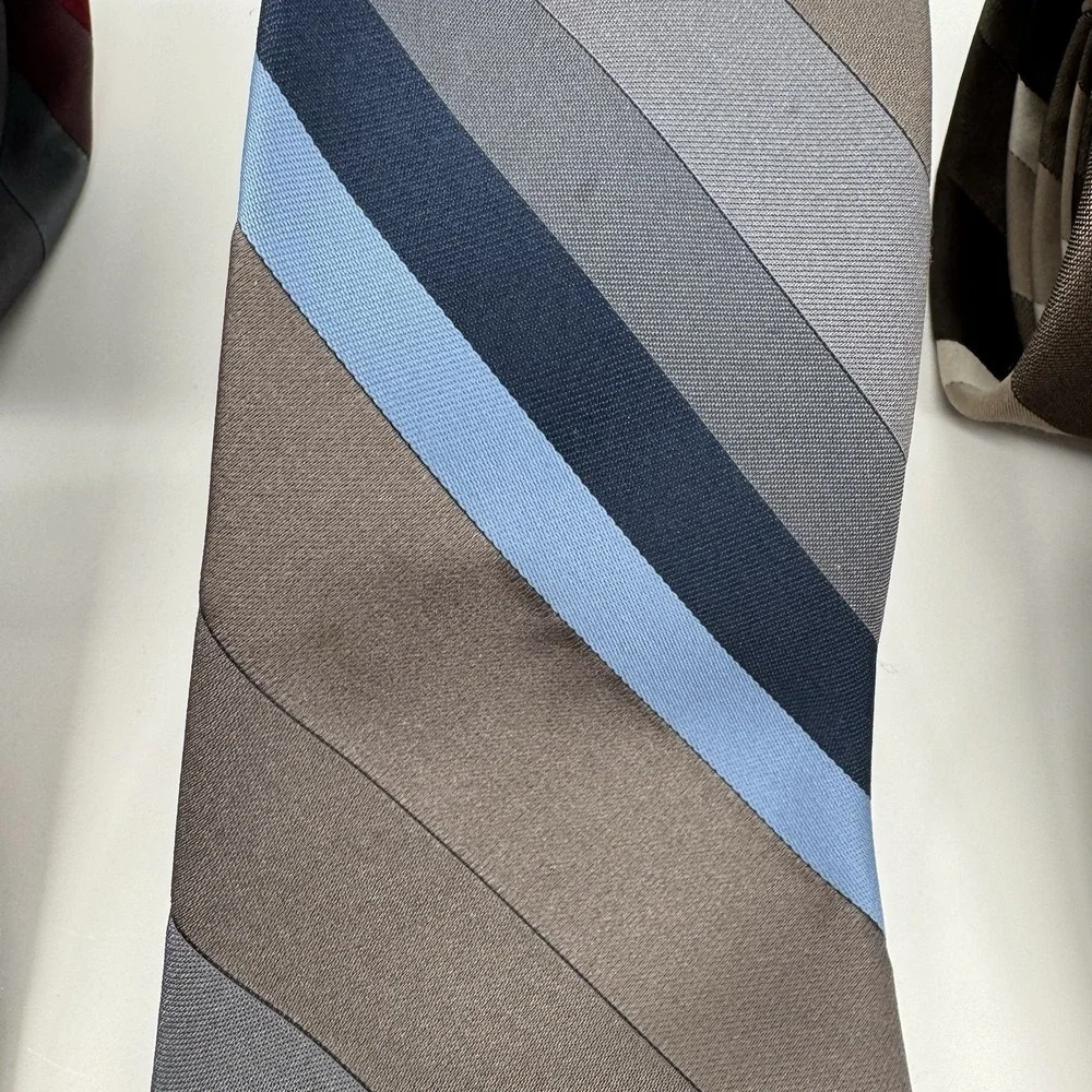 Oscar De La Renta Silk Tie Lot of 3 Striped Brown Red Blue 56